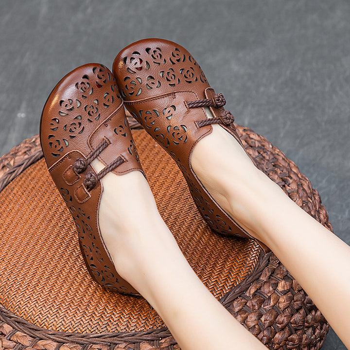 Women's Loafers - Hollow Out Rose Cut-Out Flats Hand-Woven Chinese Knot Comfort Walking Shoes