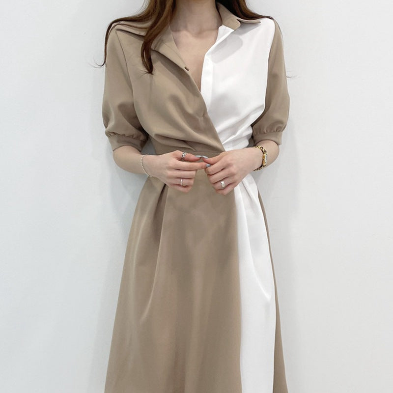 Womens Two-Tone Midi A-Line Shirt Dress