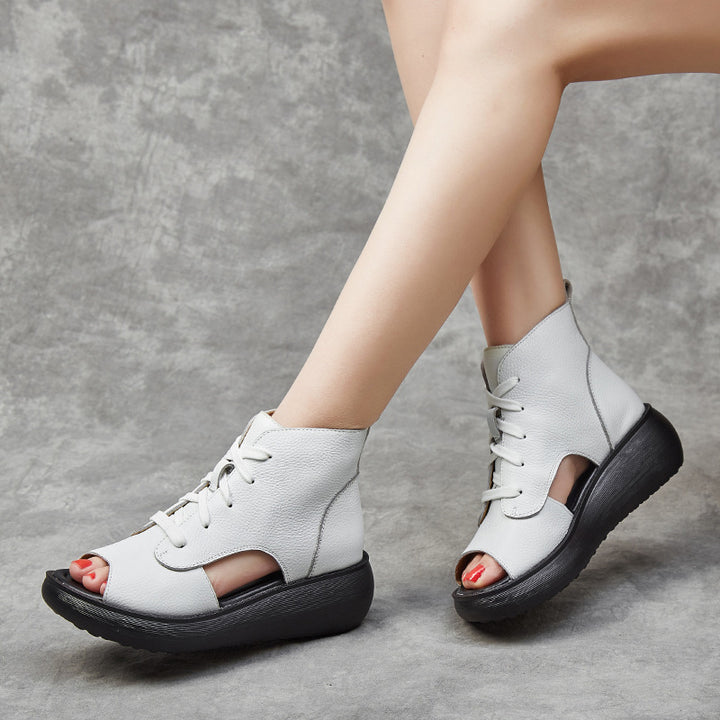 Womens Summer Lace-up Fish Toe Platform Sandals