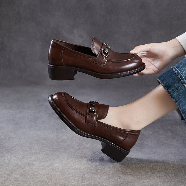 Women's Genuine Leather Casual Shoes Spring Fall Dress Buckle Slip-on Loafers