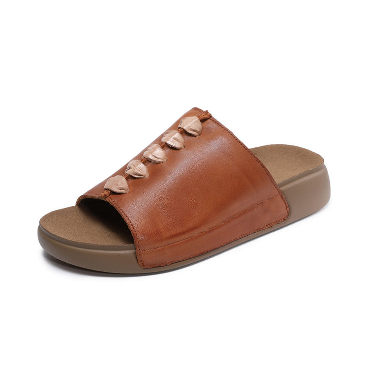 Women's Leather Open-Toe Bohemian-Style Slides & Mules