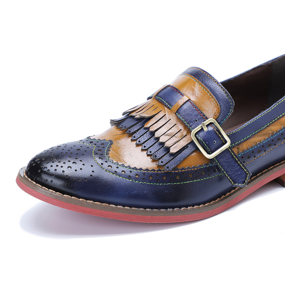 Women's Handmade Vintage Leather Kiltie Fringe Loafers Brogue Slip On Flat Shoes