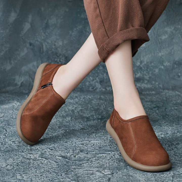 Women's Handmade Vintage Minimalist Comfort Slip-On Zipper Flats