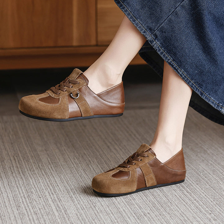 Women's Sheepskin Suede Patchwork Hidden Wedge Sneakers Lace Up Retro Casual Shoes