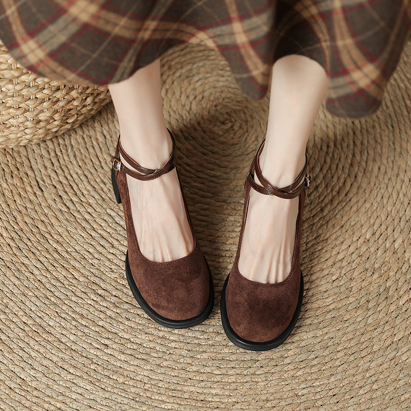 Cross Strap Chunky Heel High Round Toe Mary Jane Women's Shoes