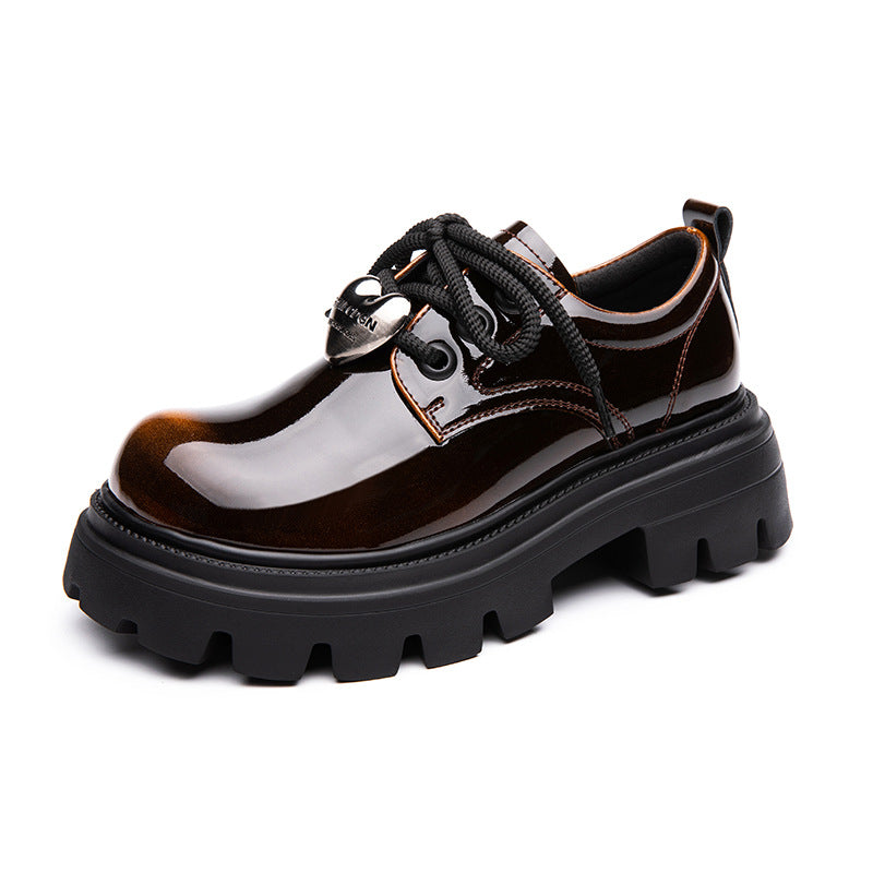 Women's Leather Oxford Shoes - Platform Chunky High Heel Derby  Shoes Lace-up Round Toe Spring Fall Brogues