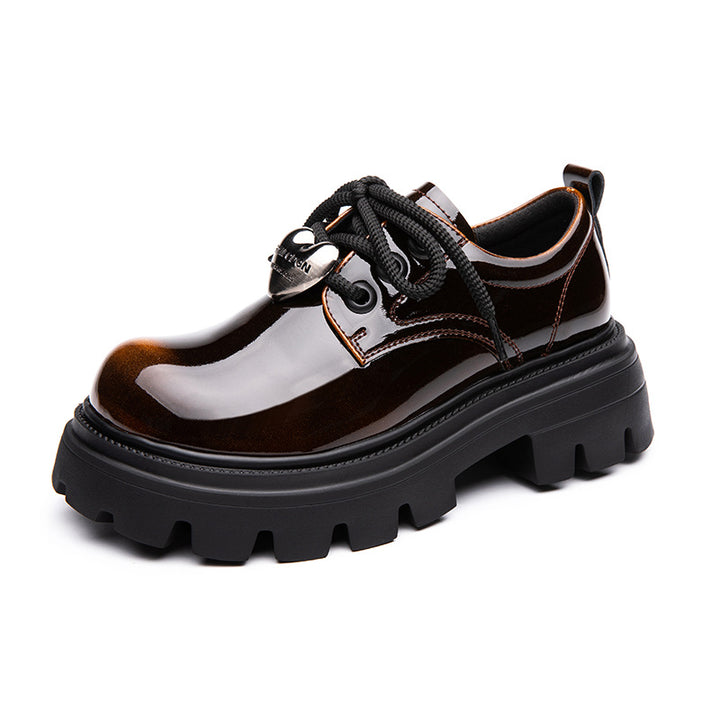 Women's Leather Oxford Shoes - Platform Chunky High Heel Derby  Shoes Lace-up Round Toe Spring Fall Brogues