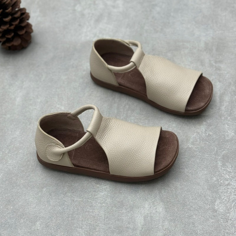 Women’s Handmade Soft Leather Open Toe Sandals – Retro Velcro Casual Shoes