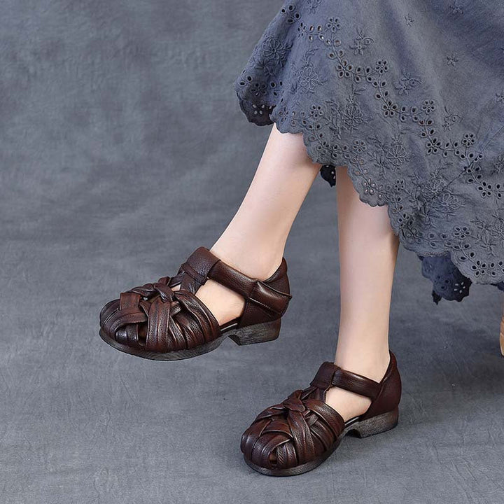 Women's Leather Woven Sandals - Handcrafted Cut-out Fisherman Shoes