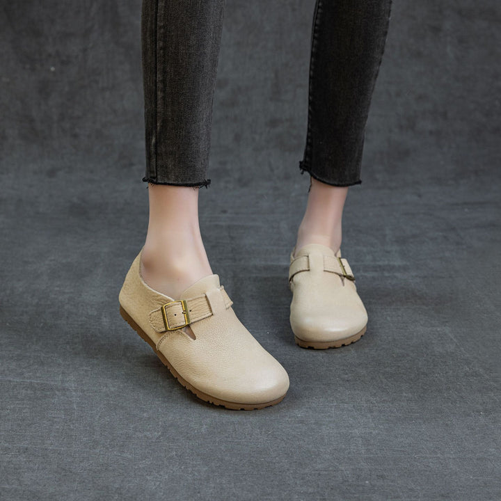 Women's Soft Leather Birkenstock Clogs - Round Toe Adjustable Buckle Strap Slip-On Flat Loafers