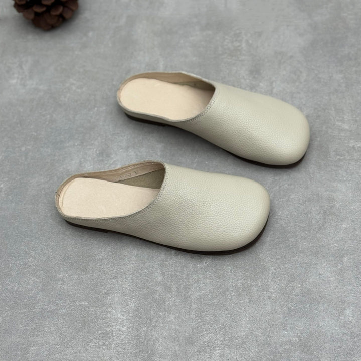 Women's Minimalist Leather Mules Vintage Round Toe Slip-on Clogs Barefoot-Friendly