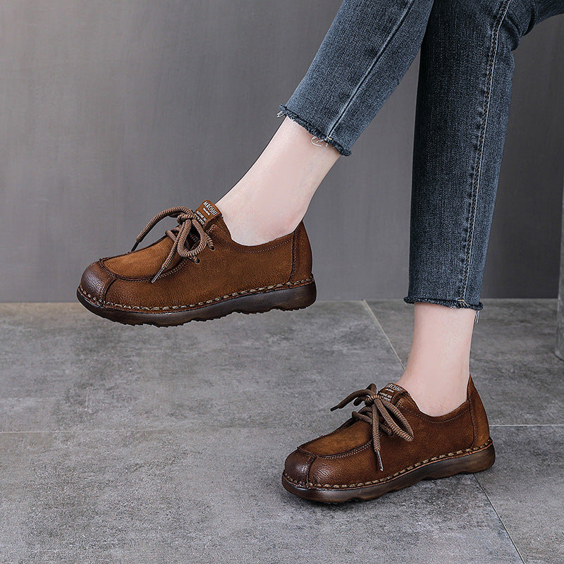 Women's Retro Casual Leather Flats — Comfortable Everyday Walking Shoes