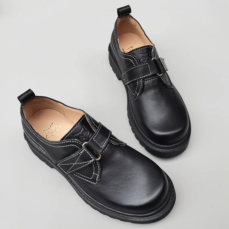 Womens Genuine Leather JK Uniform Shoes Loafers for Wide & Fat Feet