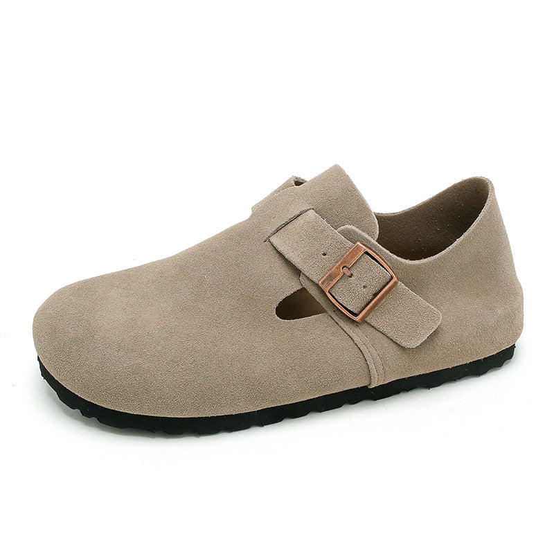 Women's Suede Leather Birkenstock Clogs - Round Toe Adjustable Buckle Strap Slip-On Loafers