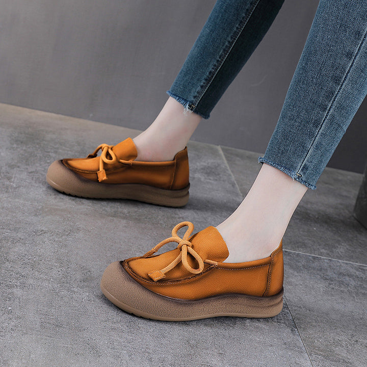 Women's Leather Slip-on Flats — Casual Round-Toe Footwear