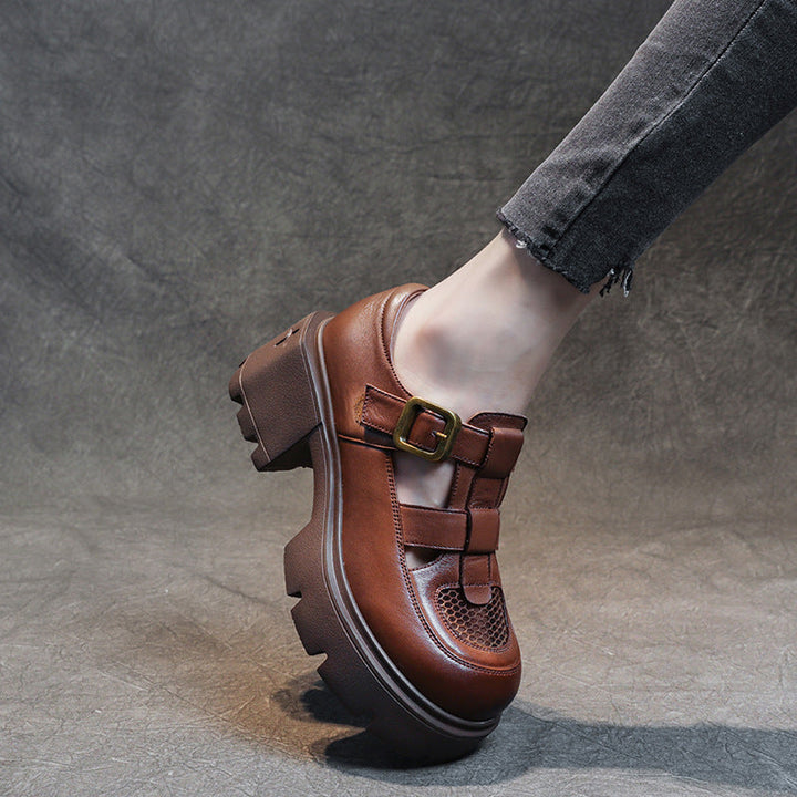 Women's Leather Fisherman Sandals - Breathable Chunky Platform Buckle Shoes