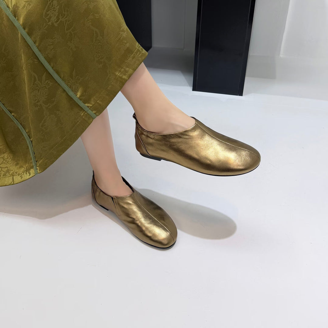 Women's Soft Sheepskin Ballet Flat Shoes Slip On Round Toe Loafers