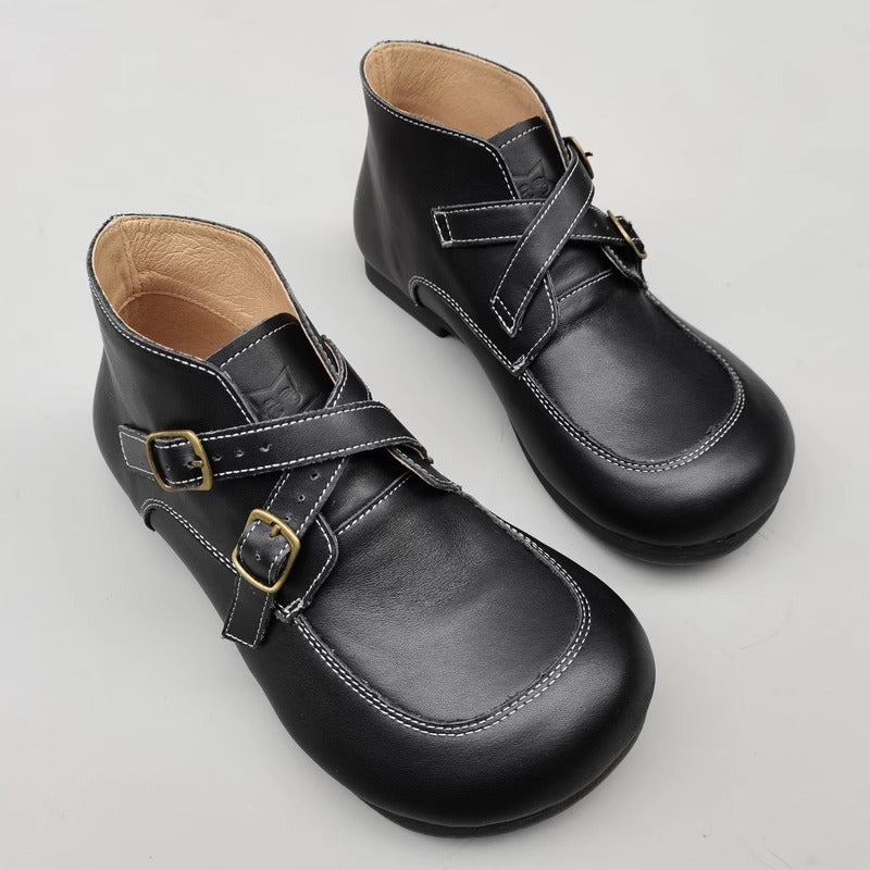 Womens Big Toe Box Genuine Leather Wide Fit Ankle Boots - Comfort Shoes for Wide/High Instep Feet