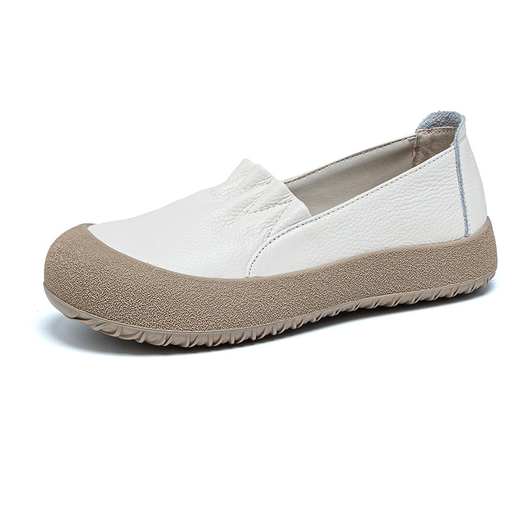 Womens Casual Leather Slip-on Loafers Closed Toe Platform Walking Shoes Anti-Collision