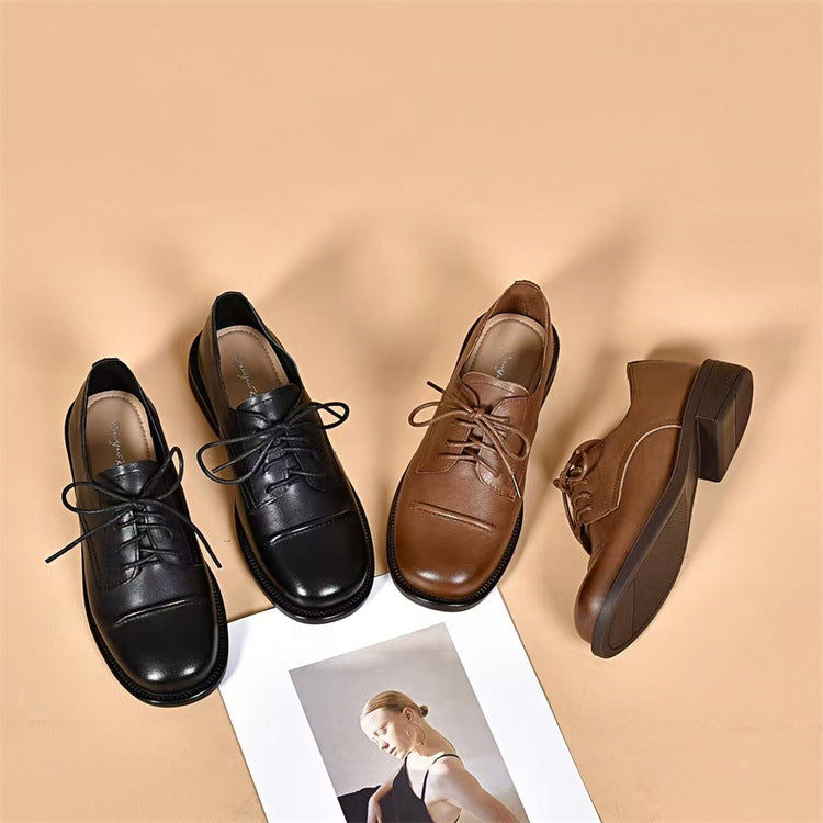 Women's Leather Lace-up Flat Oxford Shoes — Casual Everyday Footwear