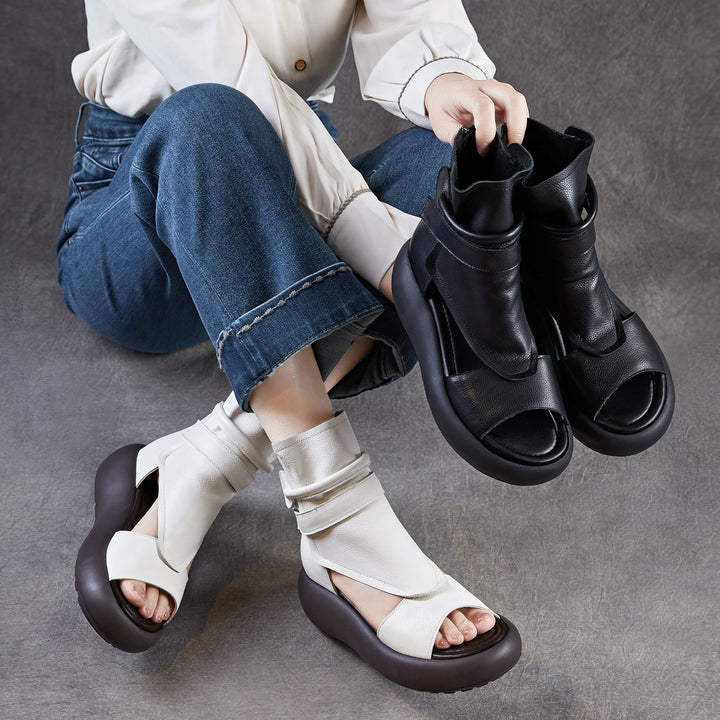 Women's Chunky Platform Sandals Peep-Toe Velcro Summer Ankle Boots Lightweight EVA Walking Flats