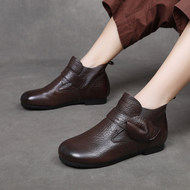 Women's Vintage Leather Ankle Boots Slip On Flat Casual Booties