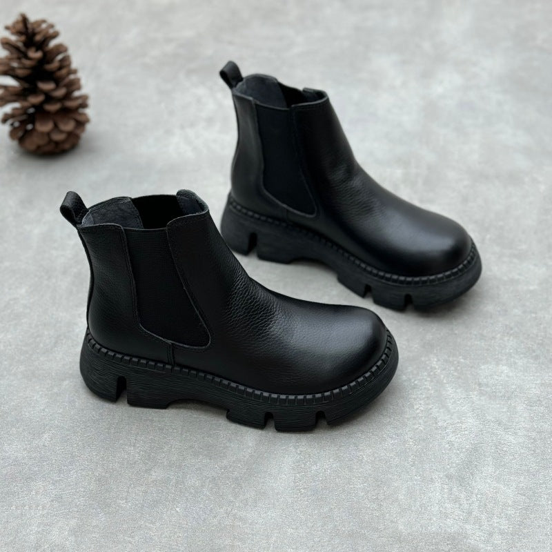 Women's Platform Leather Chelsea Boots – Round-Toe Ankle Booties