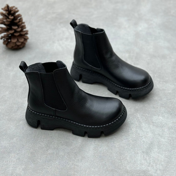 Women's Platform Leather Chelsea Boots – Round-Toe Ankle Booties
