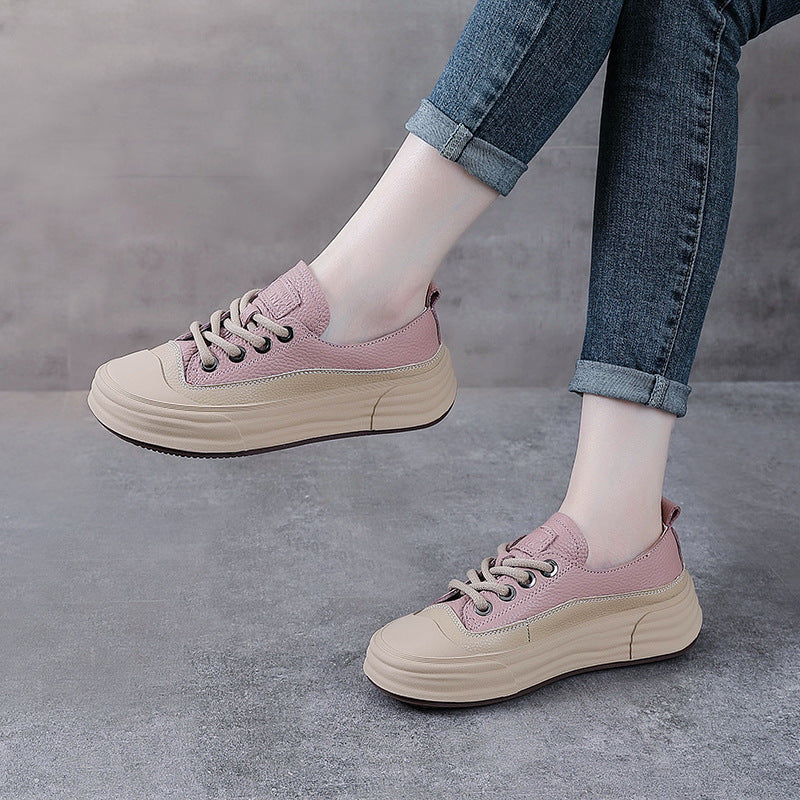 Women's Leather Lace-up Casual Sneakers