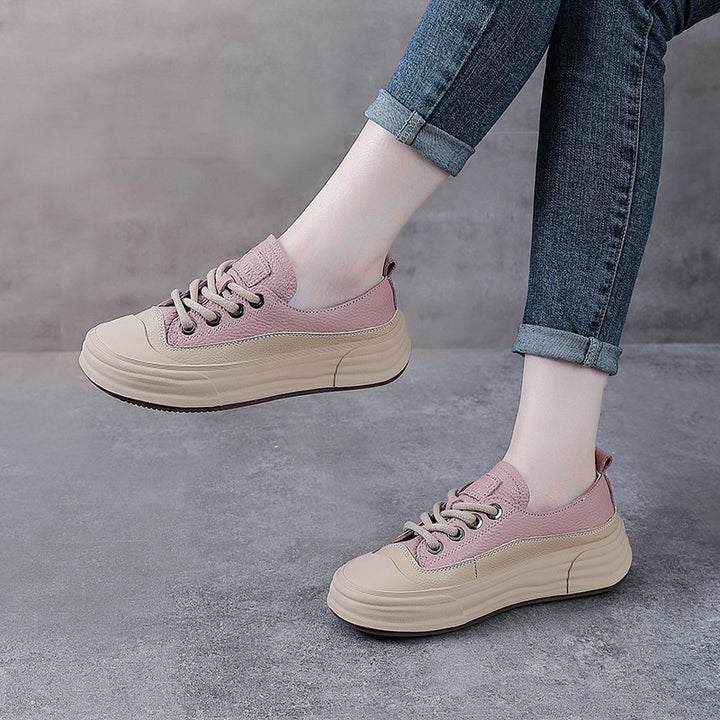 Women's Leather Lace-up Casual Sneakers
