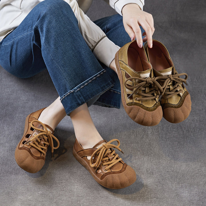 Women's Chunky Leather Cutout Summer Oxford Sandals Barefoot-Friendly Perforated Walking Shoes