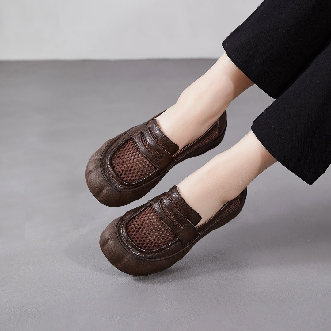 Women's Breathable Mesh & Leather Loafers - Summer Slip-Ons