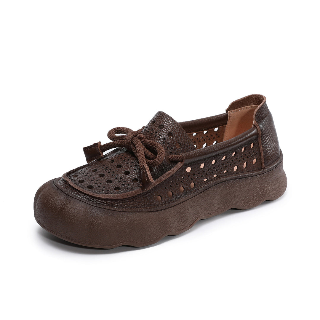Women's Leather Slip-On Sandals — Thick Sole with Cutout Design, Breathable