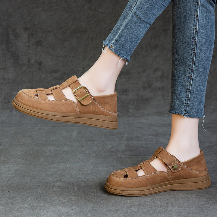 Leather Fisherman Sandals - Women's Retro Round Toe Platform Summer Flats