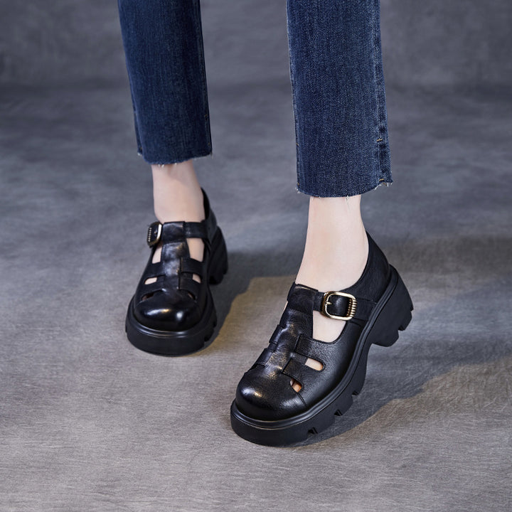 Womens Summer Platform Leather Woven Closed Toe Sandals