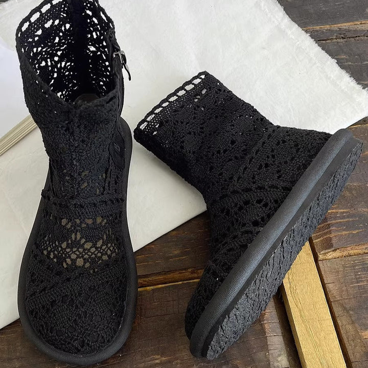Women's Summer Literary Style Lace Side Zipper Wide Toe Box Short Boots