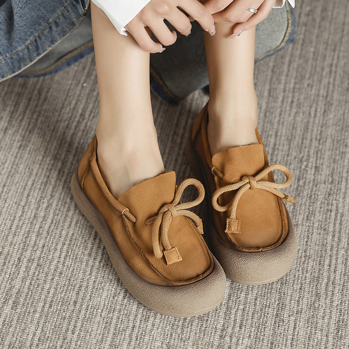 Women's Leather Platform Lace-up Daily Casual Shoes
