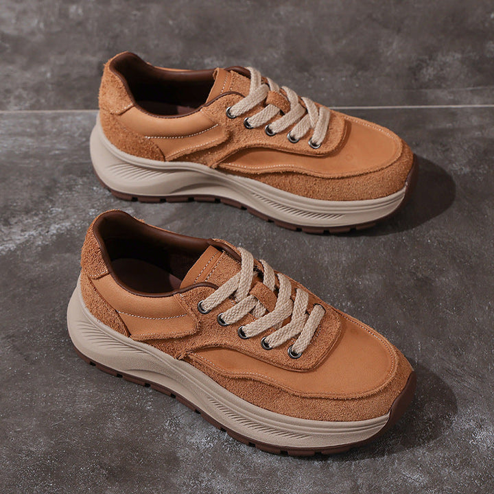 Women's Non-Slip Leather Platform Sneakers – Retro Chunky Sole Design