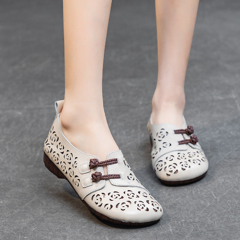 Women's Loafers - Hollow Out Rose Cut-Out Flats Hand-Woven Chinese Knot Comfort Walking Shoes