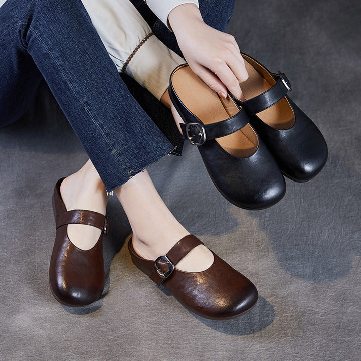 Women's Leather Mary Jane Mules – Round Toe & Comfort Fit