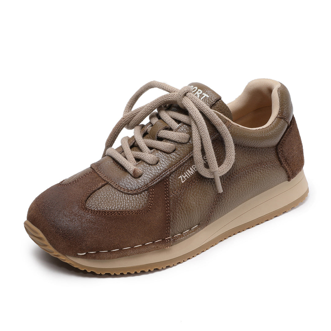 Women's Leather Sneakers Patchwork Retro Tennis Shoes — Casual Style