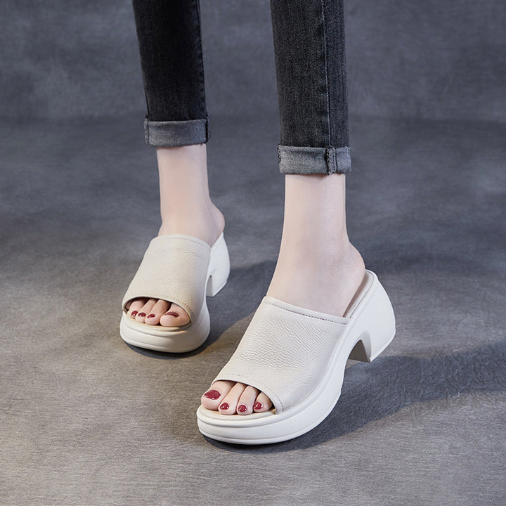 Women's Summer Open-Toe Chunky Heel Platform Mule Sandals – Soft Leather