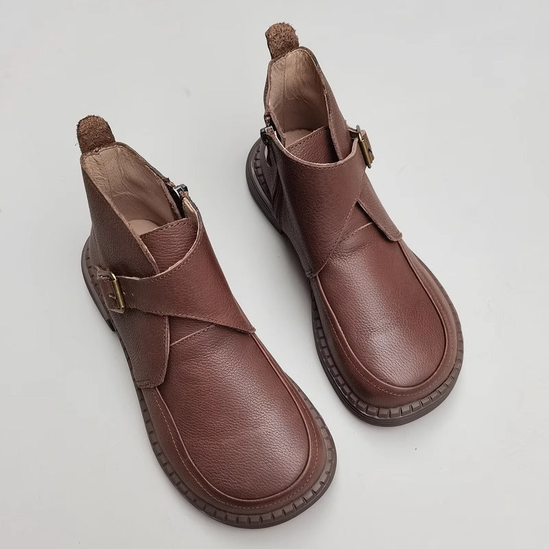 Genuine Leather Women's Ankle Boots - Big Toe Box Platform Work Boots