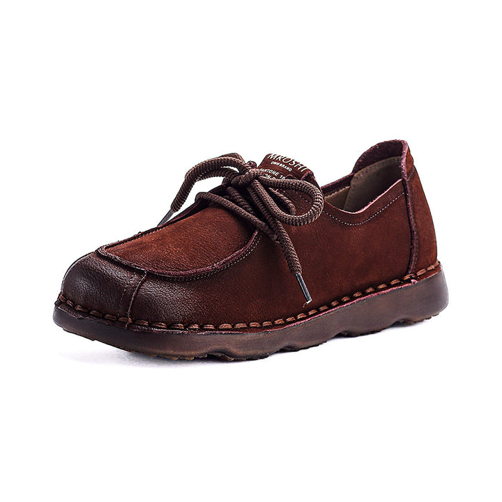 Women's Retro Casual Leather Flats — Comfortable Everyday Walking Shoes