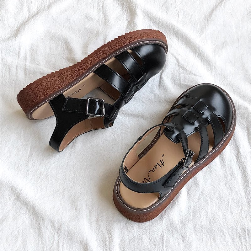 Clearance Sale Women's Leather Closed Toe Round Sandals