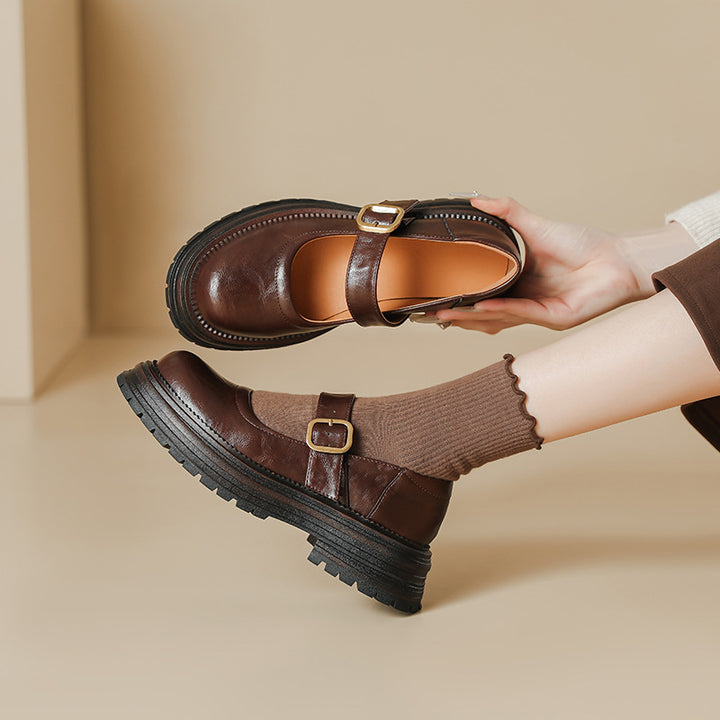 Platform Leather Comfortable Low Heel Mary Jane Women's Shoes