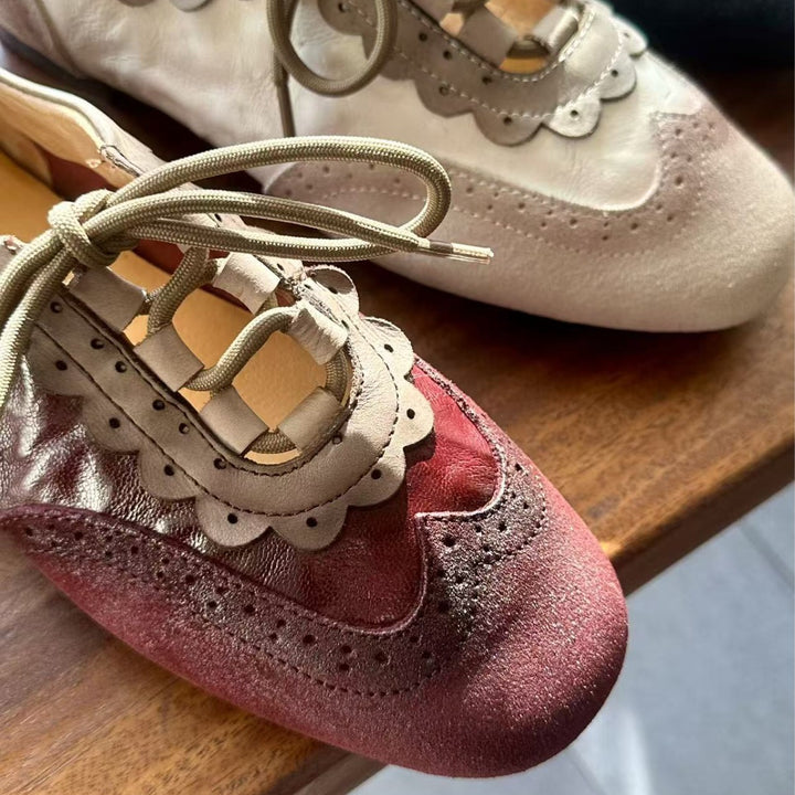 Women's Retro Leather Oxford Shoes Vintage Lace-up Brogue Flats