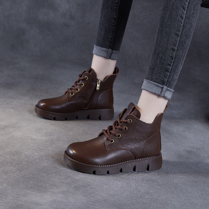 Women’s Handmade Leather Lace-Up Ankle Boots – Soft Sole Winter Shoes