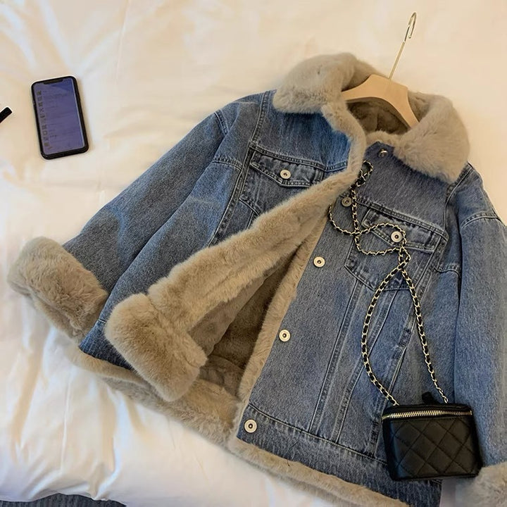 Winter Fleece Denim Jacket Women Thicken Warm Casual Plush Coats