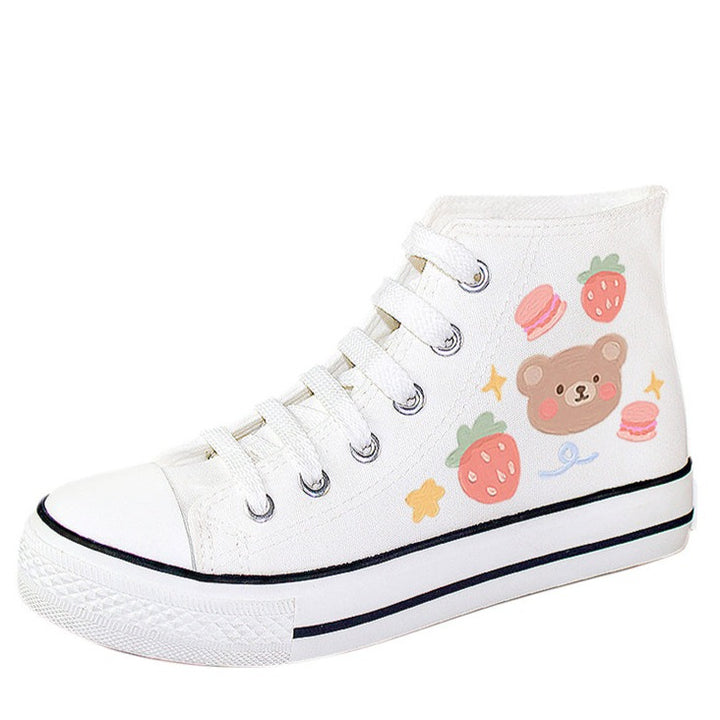 Kawaii Strawberry and Bear Print Student High Top Canvas Kids Size